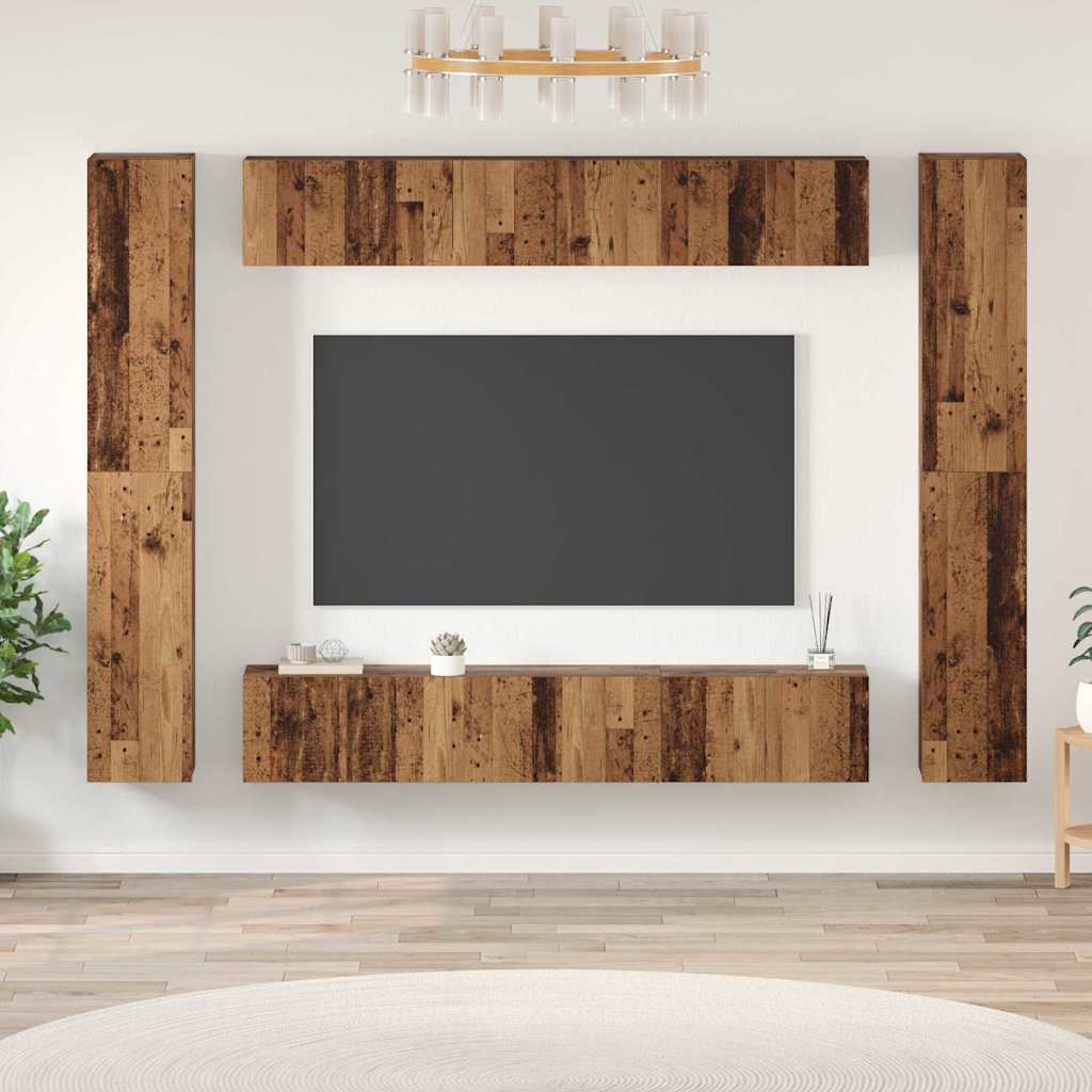 Wall Mounted TV Cabinet Set 10 pcs Reclaimed Wood Effect Particleboard