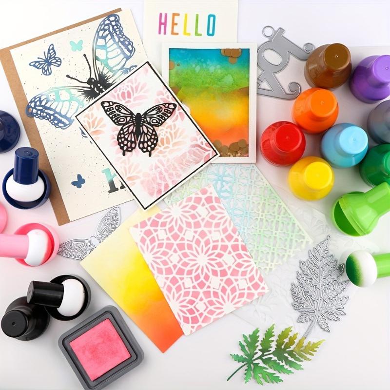 6pcs Colorful Stencil Brush Set with Handles Ink Applicator for Scrapbooking, Card Making, Arts Crafts Wet Dry Gourd Sponge DIY