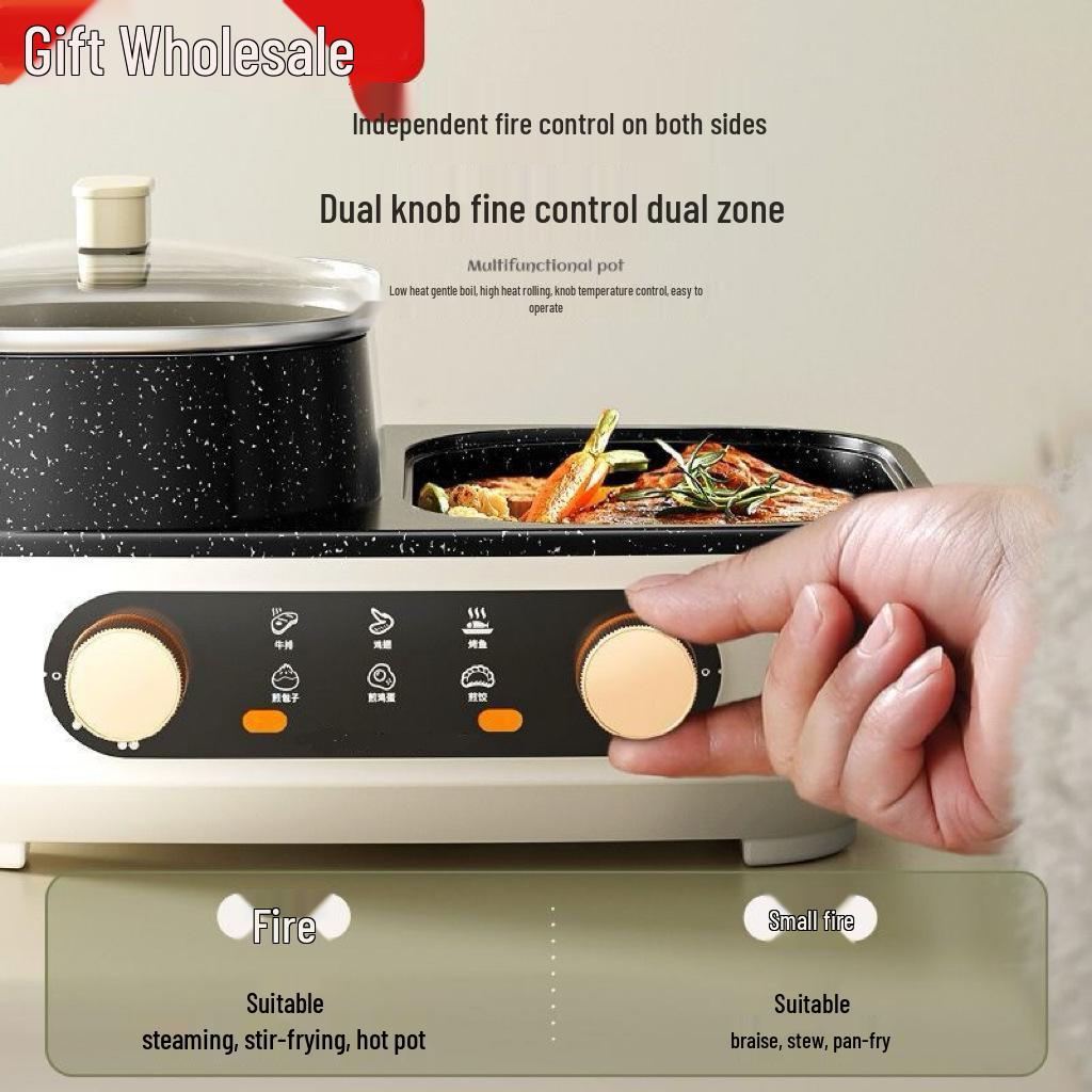 2-in-1 Electric Grill & Hot Pot: Multi-functional BBQ Griddle & Hot Pot Combo for Home Use