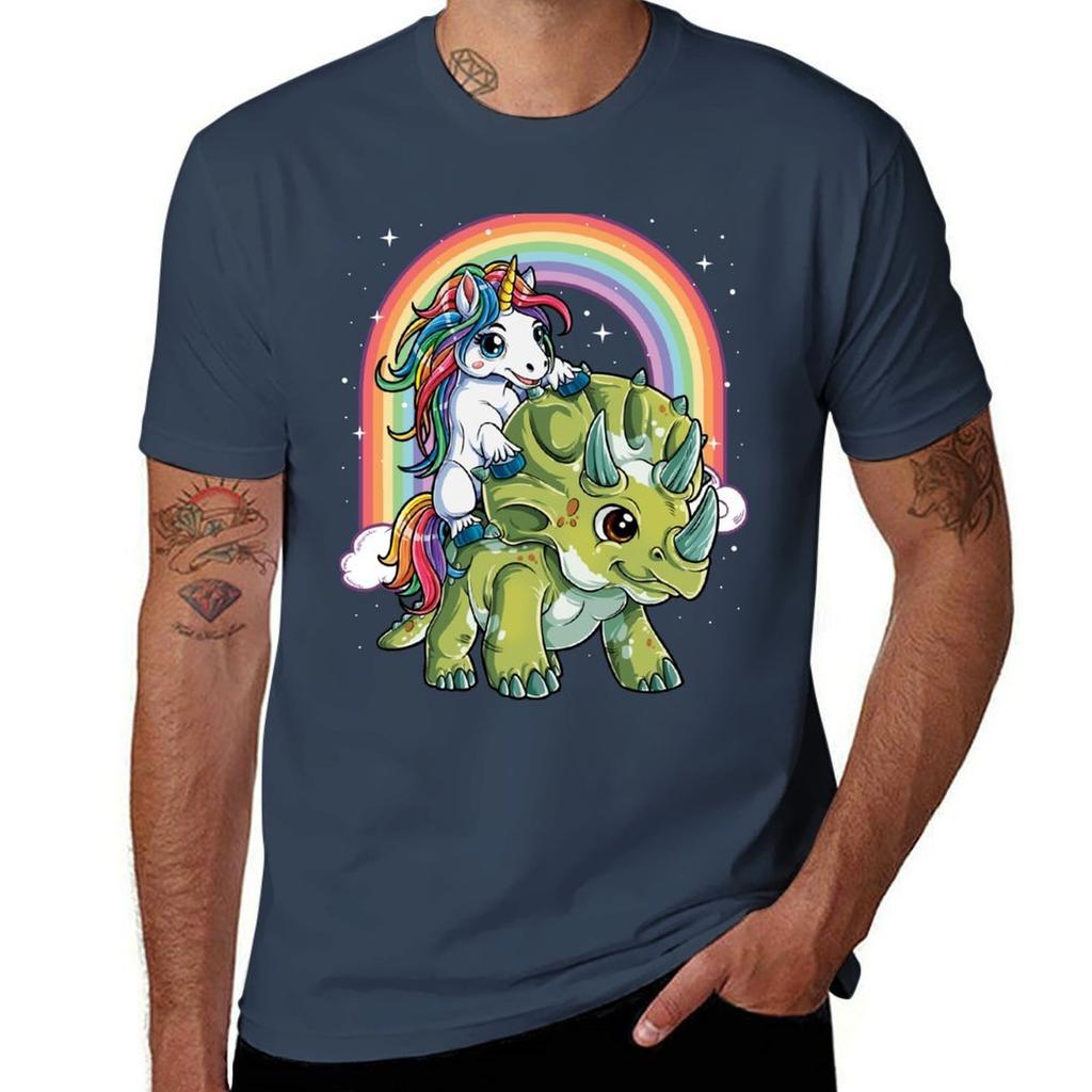Unicorn Riding Dinosaur Shirt for Girls Women Kids Boys Men Unicorn Triceratops Lover Gift T-Shirt T Shirt for Man T-Shirt
