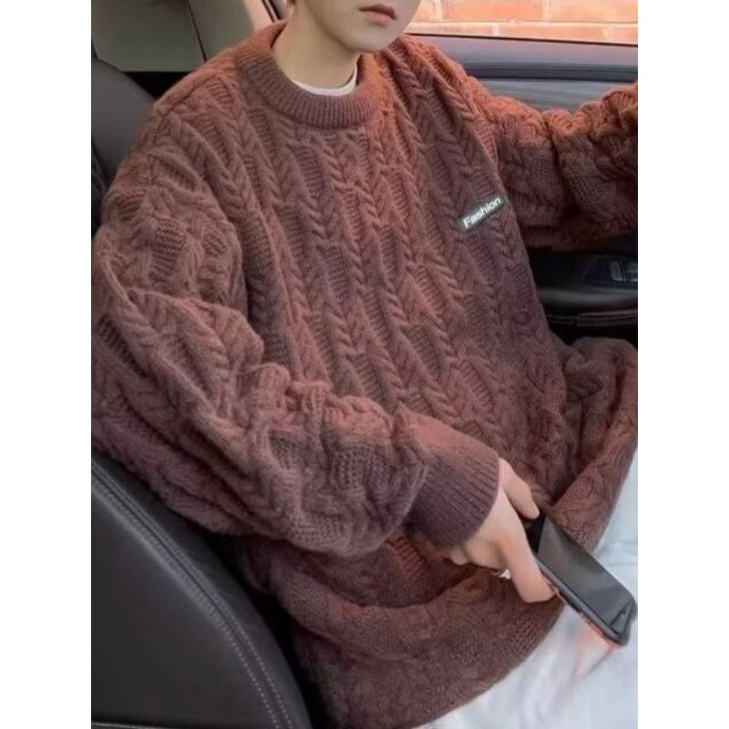 Twist Sweater Men's Autumn and Winter New Style Japanese Retro Trendy Brand Lazy Style Round Neck Sweater Loose Casual Top