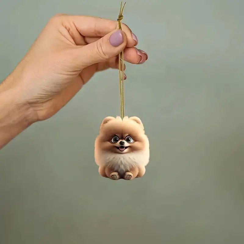Adorable Acrylic Christmas Dog Car Hanging Ornament Cute Cartoon Style Interior Decoration