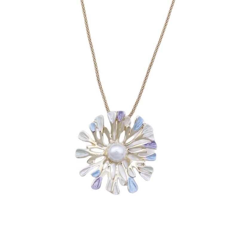 New Enamel Color Hollow Geometric Petal Pendant Women's Simple High-end Versatile Flower Necklace