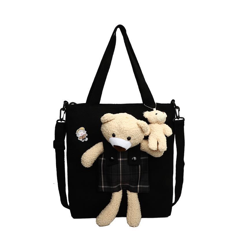 

Broken color clearance Korean version shoulder bag women s niche casual cloth bag bear canvas bag female student class bag messenger bag