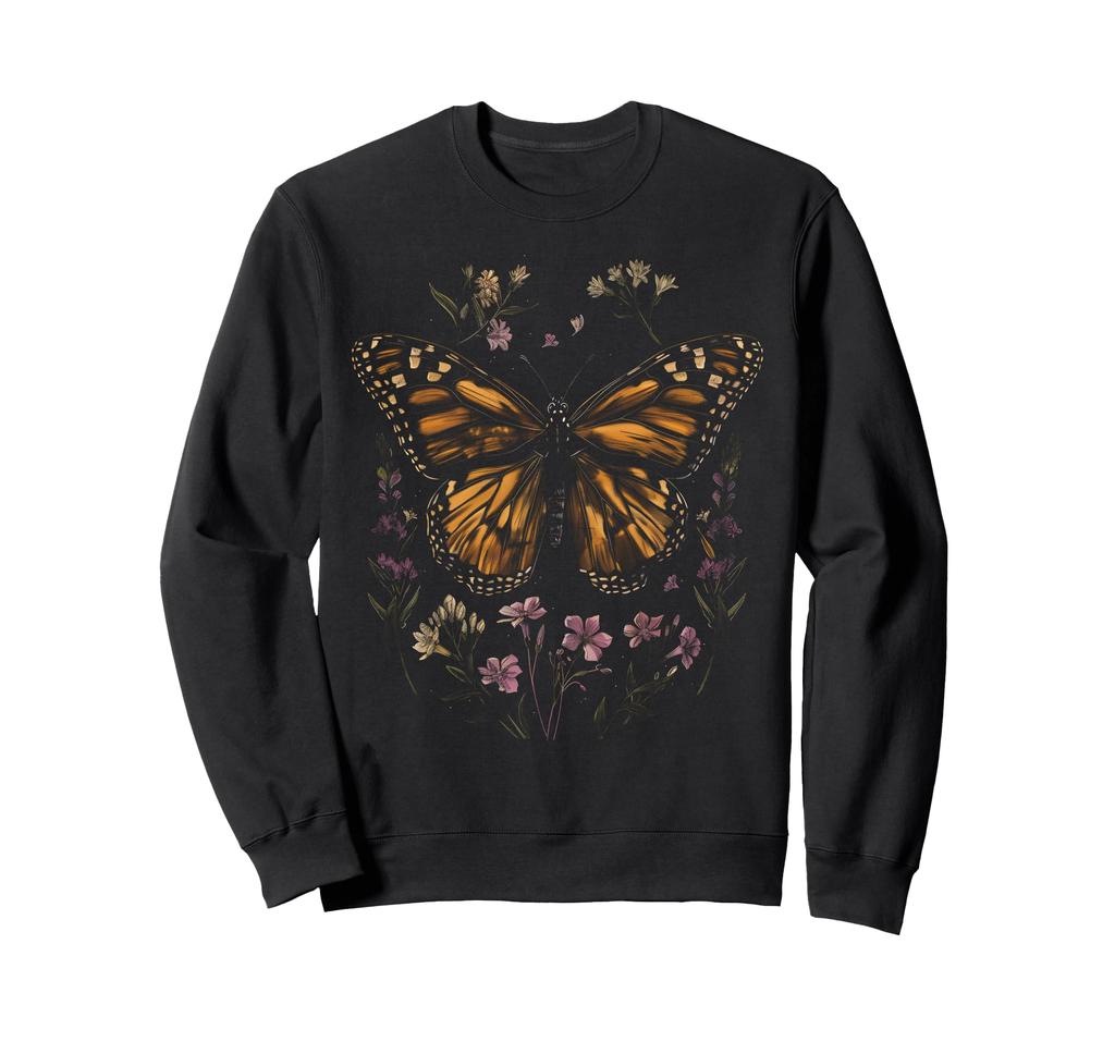 Vintage Monarch Butterfly Floral Phlox Flower Girl Plant Mom Sweatshirt