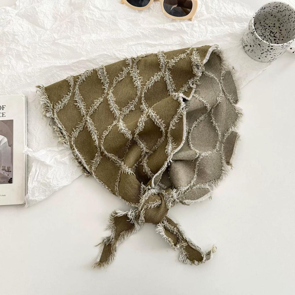 Women Retro Triangle Fringed Wrap Shawl Scarf Female Grain Textured Shawls Scarves Decorative Headscraves