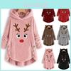 Cozy Fluffy Women's Christmas Sweatshirt With Adorable Elk Pattern And Cat Ear Design