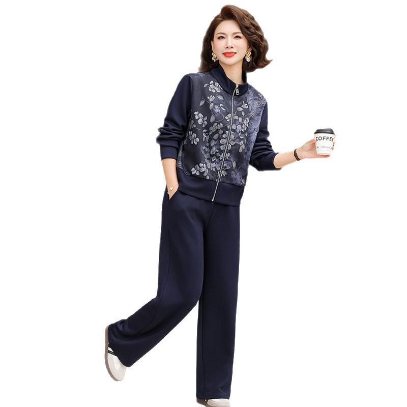 2026 Spring/Autumn Hooded Casual Jacket & Elastic Waist Pants Set for Middle-Aged and Elderly Women