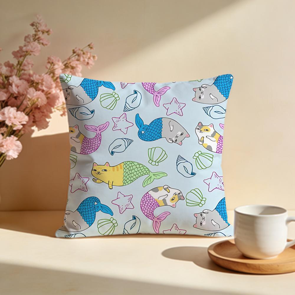 Glittery Mermaid Cat Blast Cushion Cover Soft Pillow Cases for Home Bedroom Living Room Sofa