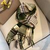 New pure wool plaid scarf British men and women couples winter warm double-sided fringed high-end scarf
