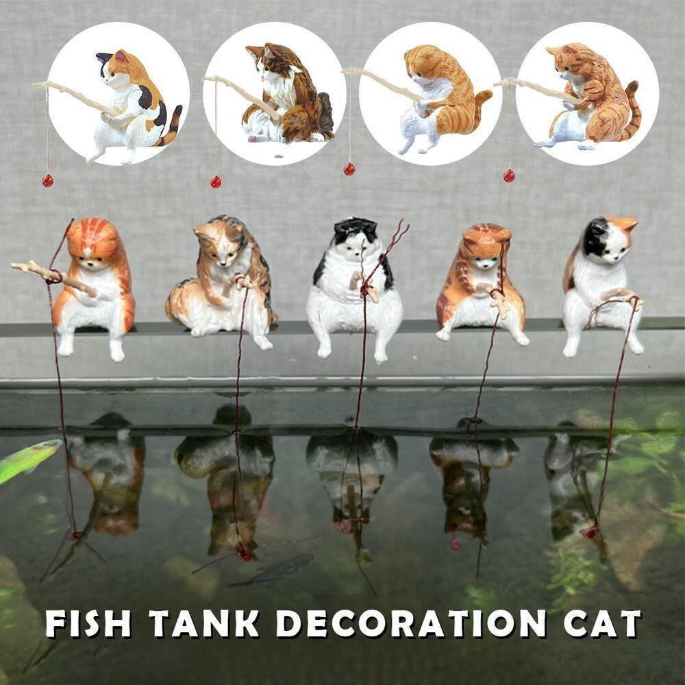 

DIY Fishing Kittens Resin Cat Fishing Ornament Cute Fishing Cat Ornaments Aquascape H
