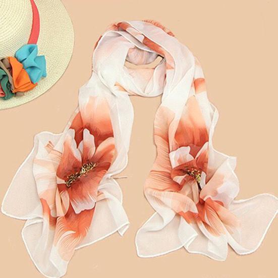Scarf Floral Fashionable Chiffon Neckerchief Women Graceful Shawl for Dating