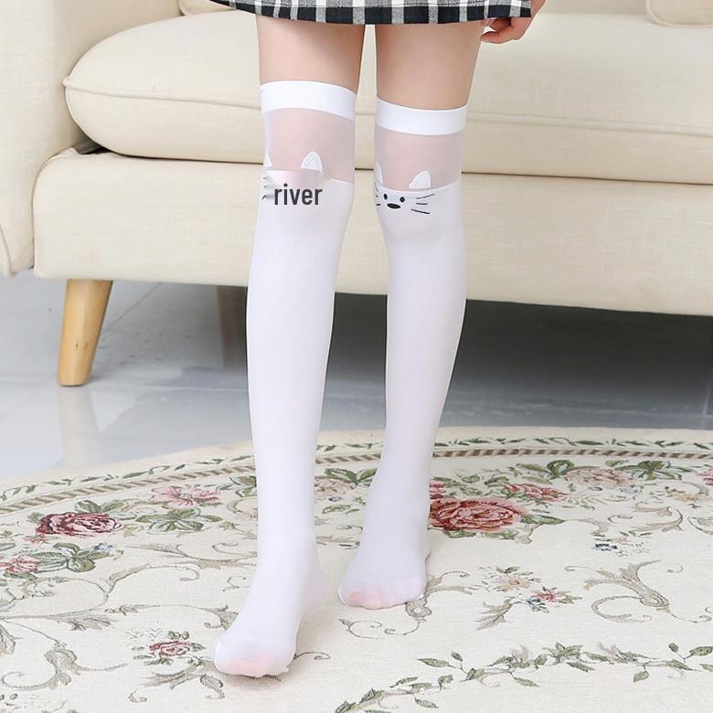 Free Shipping Cartoon Kids' Mid-Calf & Over-the-Knee Velvet Socks for Girls - Spring/Summer, Anti-Pilling