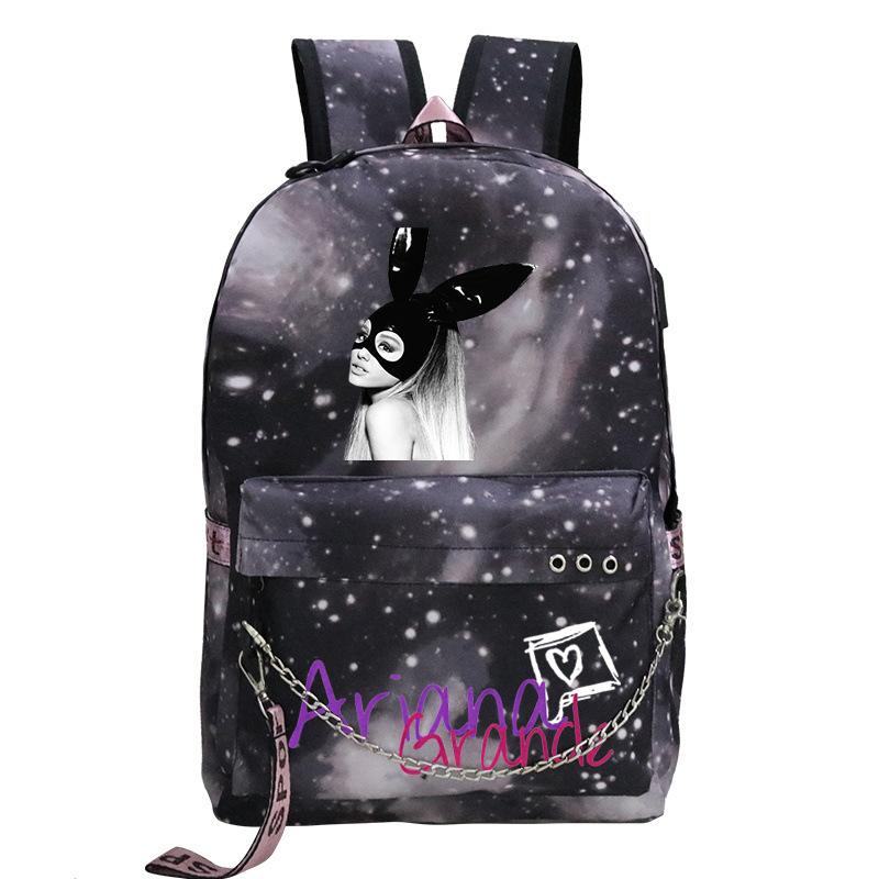 Pop Singer Ariana Grande Ariana Print Chain Webbing Backpack Multipurpose Backpack