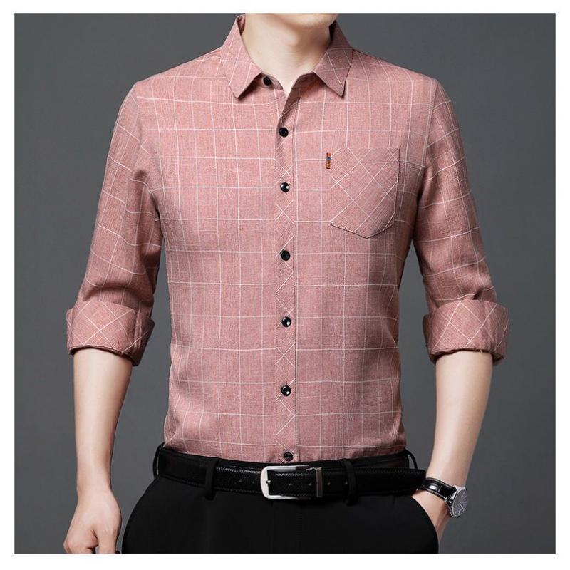 Мужская светло-голубая рубашка в клетку с длинным рукавом, повседневная, на пуговицах, офисный топ L