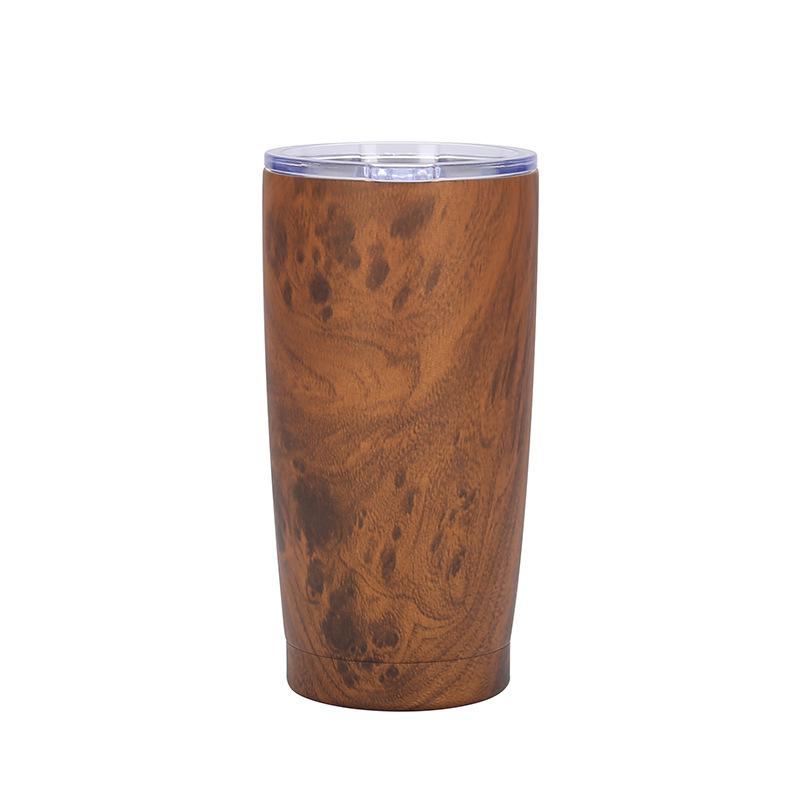 20Oz Car Cup 304 Stainless Steel Double-Layer Vacuum Water Transfer Log Wood Grain Car Thermos Cup