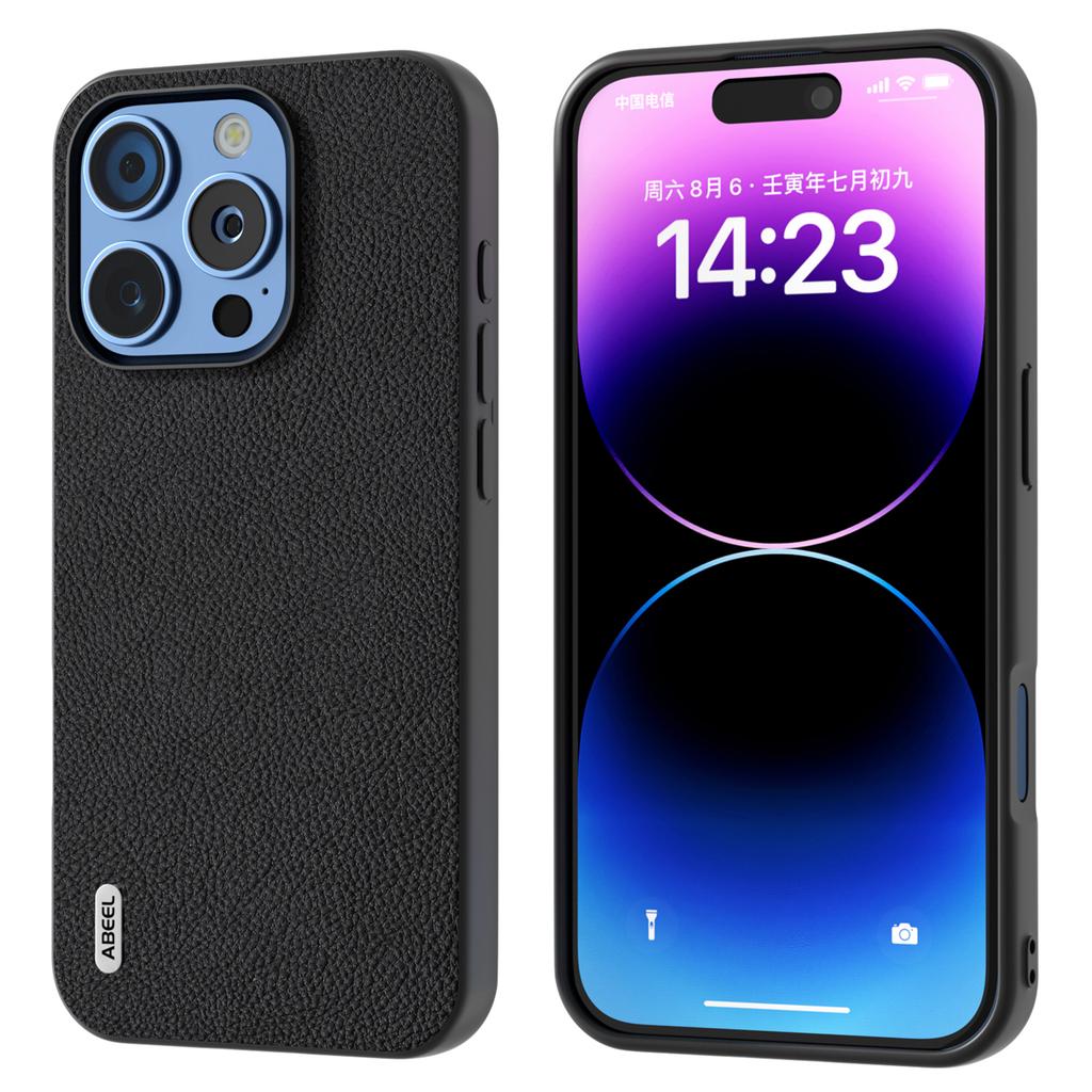 ABEEL For iPhone 16 Pro Cases Genuine Cow Leather+PC+TPU Phone Cover