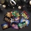 12pcs Paper 2025 New Year Greeting Card Festival Message Card Black Gold Gift Card  Party Supplies