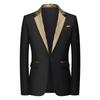 Herren Formeller Schwarz-Gold-Karos Kontrastbesatz Ein-Knopf-Blazer Anzugjacke