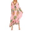 Women's Bat Sleeve V-neck Print Loose Retro Long Dress
