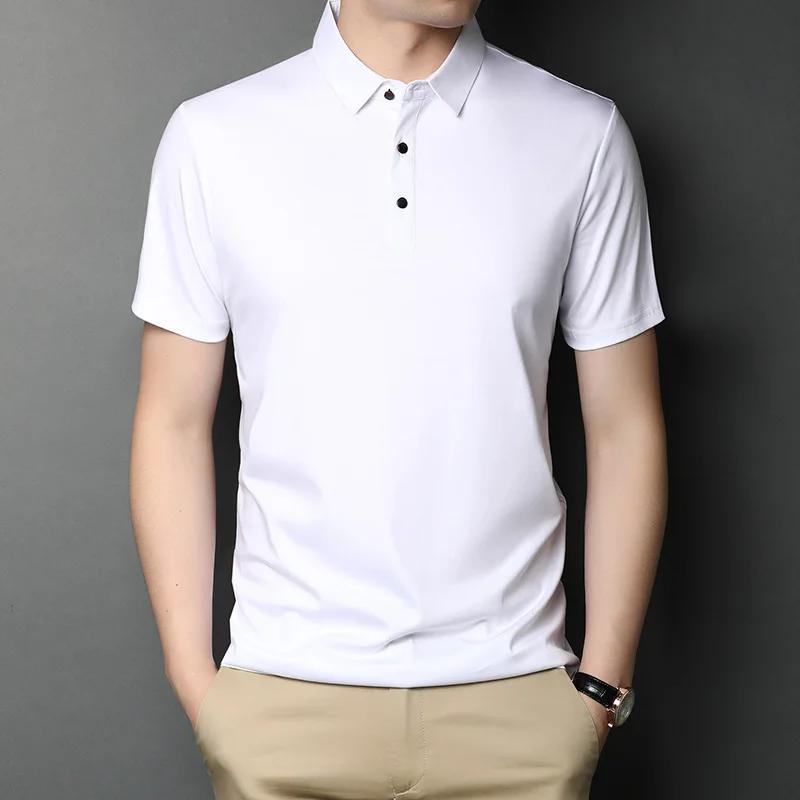 Men s Mercerized Cotton Short-Sleeved T-Shirt Casual Young and Middle-Aged Lapel Cotton T Lapel Shirt 165