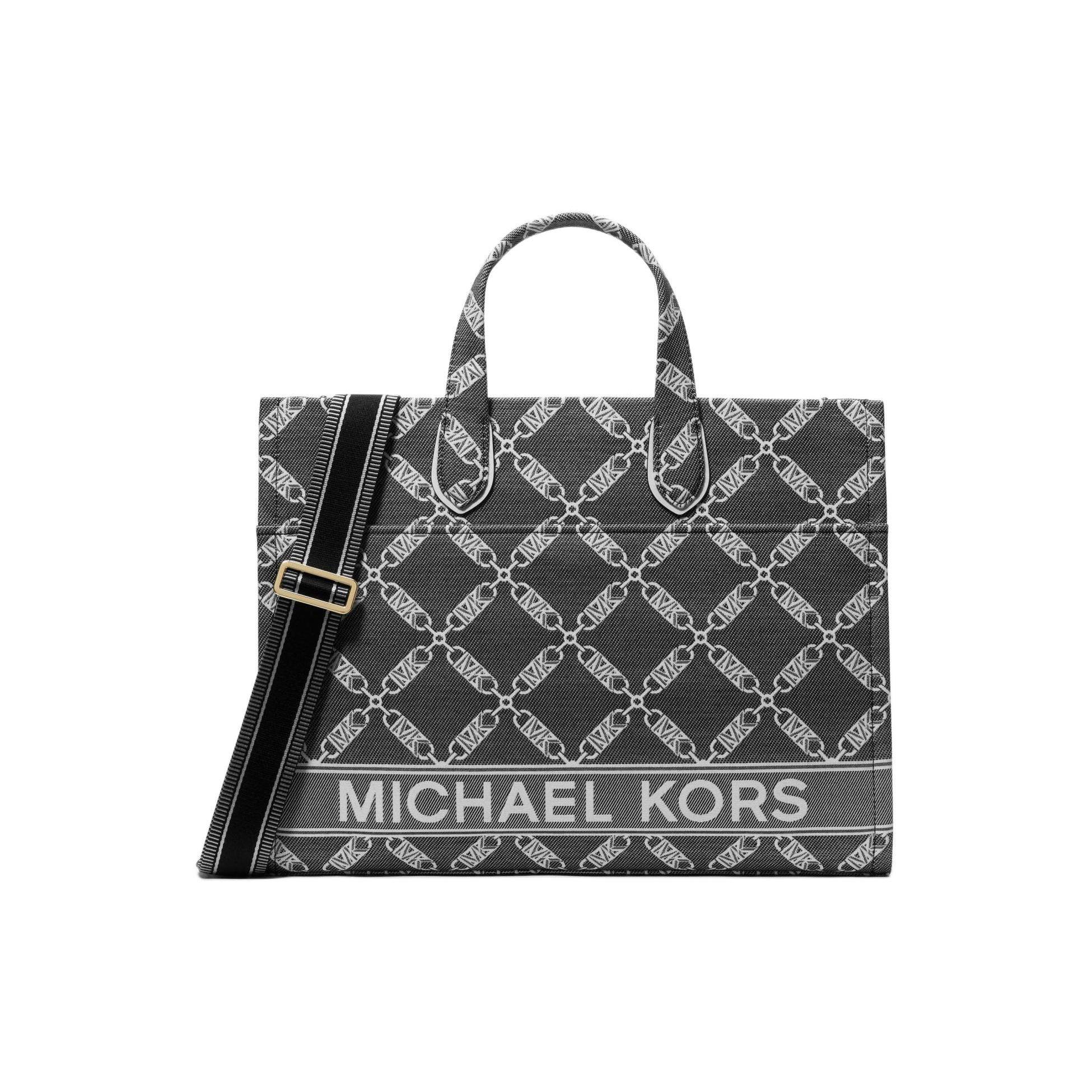 Michael Kors Gigi Logo Commuter Portable Fabric Tote Bag Shopping Shoulder Crossbody Handbag Large Women tote Black 30S4G3GT3J-012 Basic Set (Bag+Dust Bag)