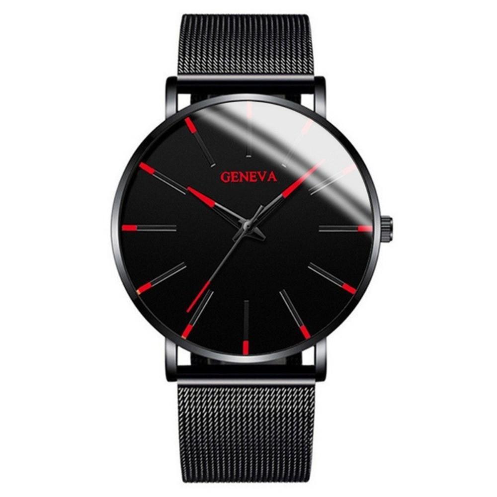 Classic Black Ultra Thin Watches Alloy Mesh Belt Quartz Watch Luxury Mens Wristwatch  Leisure Time