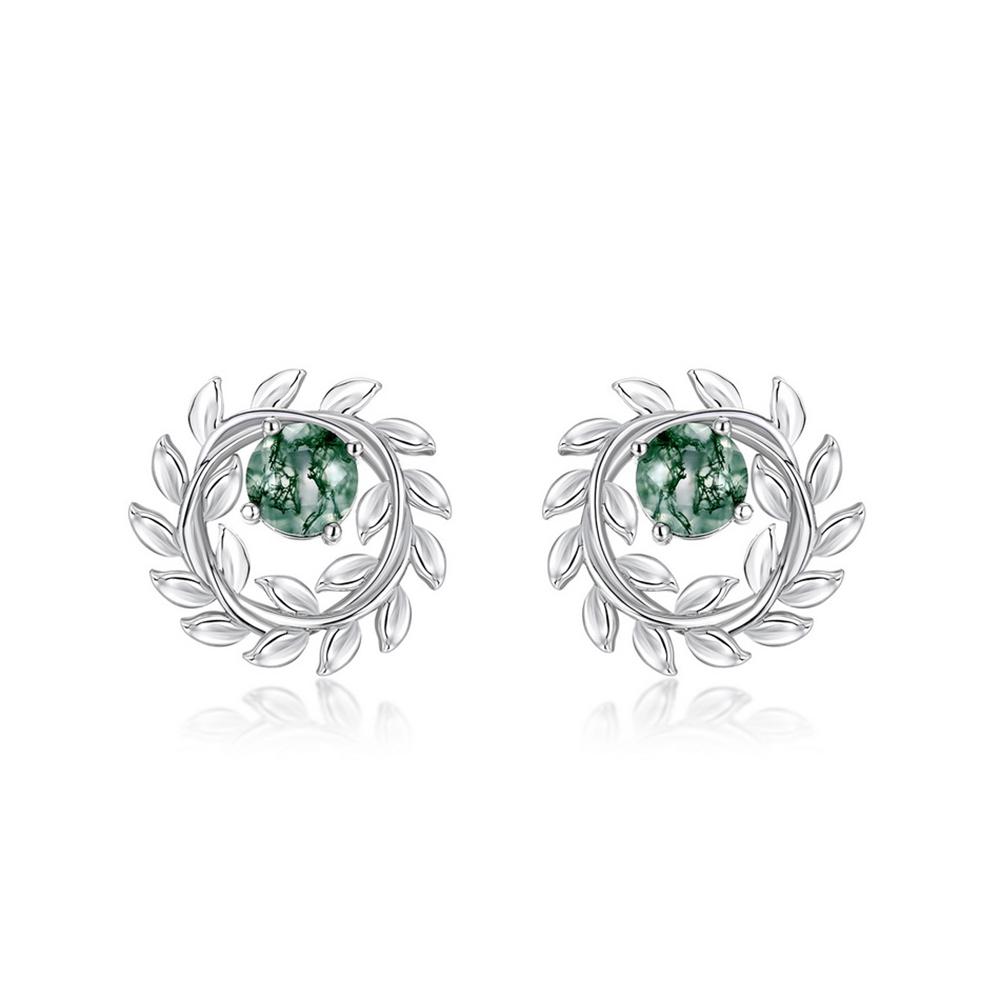 WES CopperNatural Gemstone 8*8mm Moss Agate Jewelry Set for Women Leaf Branch Ring Pendant Wedding Gift