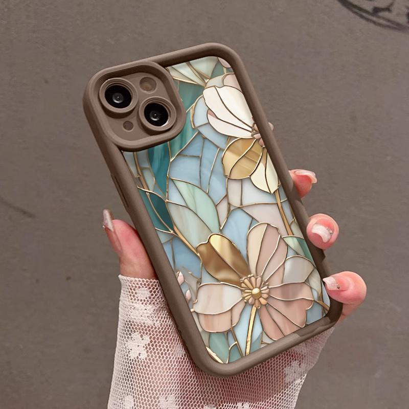 Emaliowane etui na telefon z kwiatowym wzorem 2D pasujące do iPhone 17 16 15 14 13 12 11 Pro/Max/Plus, odporne na upadki i wstrząsy, tylna osłona