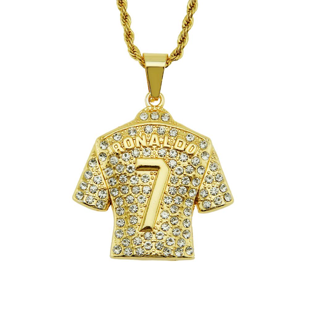 Hip Hop Men's Necklace Football 7 Pendant With Stainless Steel Chain and Iced Out Bling Rhinestones Necklace Sports Jewelry Gift