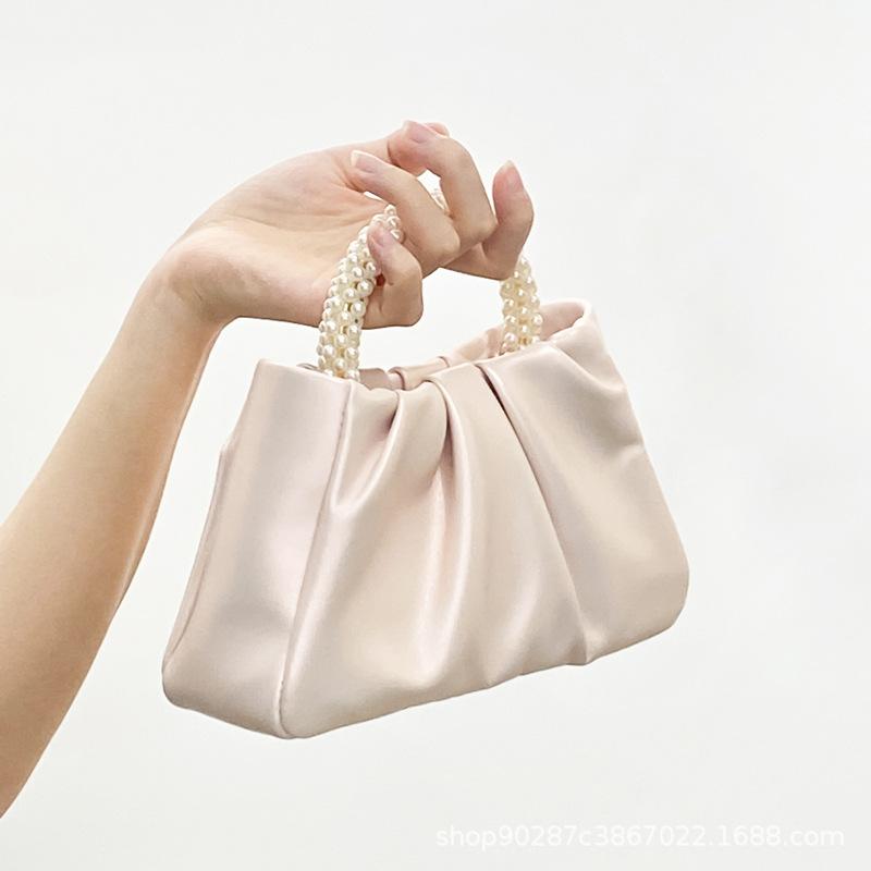 Girl Cute Mini Cloud Pleated Bag New Pearl Handbag Women's Fashion Versatile Shoulder Messenger Bag