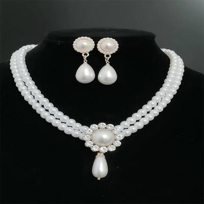 Light Luxury Simple Retro Oval Super Flash Pearl Bride Necklace Women's French Style Dress Wedding Performance Set Chain