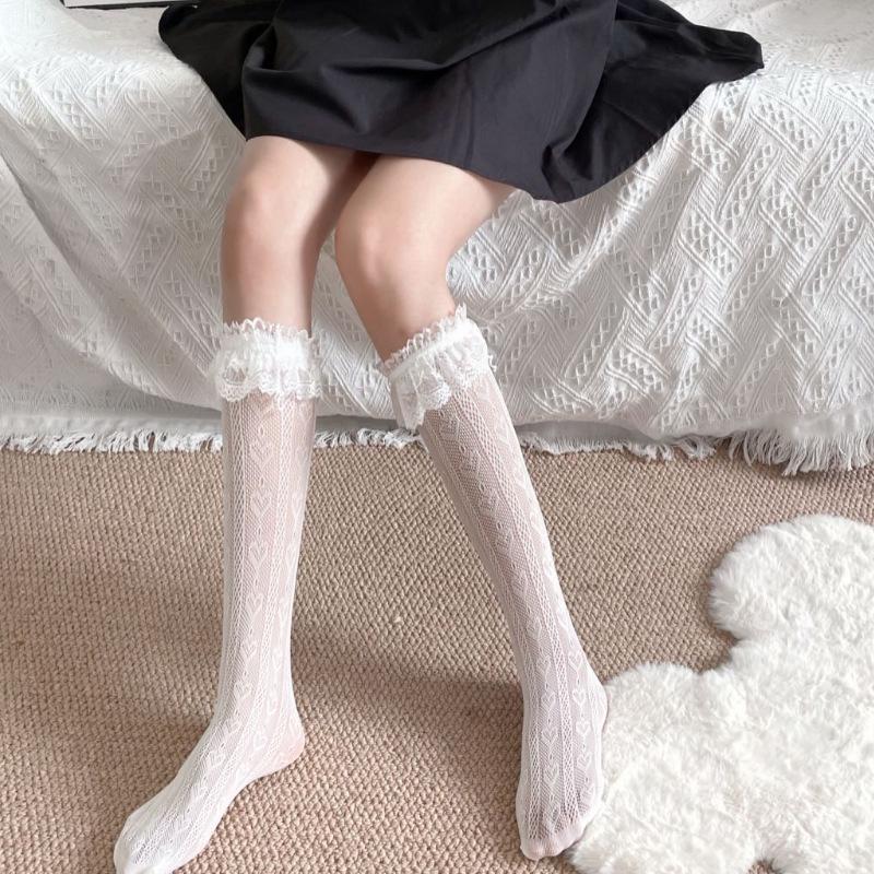 Women's Summer Mid-Calf Lace Lolita White Socks