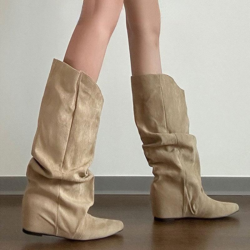 Early autumn western cowboy boots versatile wasteland wind heap boots women's inner height increase and thinness retro boots women's boots