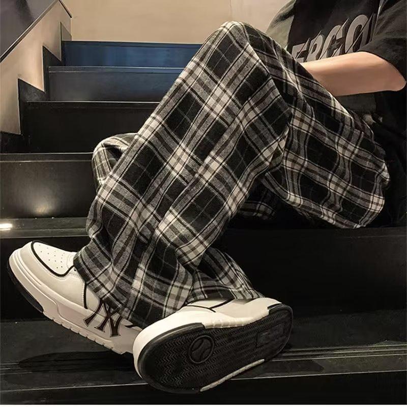 Men's Japanese Plaid Wide-Leg Casual Pants - Summer Retro Loose Fit