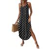 Women V Neck Polka Dot Printed Sleeveless Maxi Dress with Pockets Loose Fit Casual Beach Long Sundress for Summer