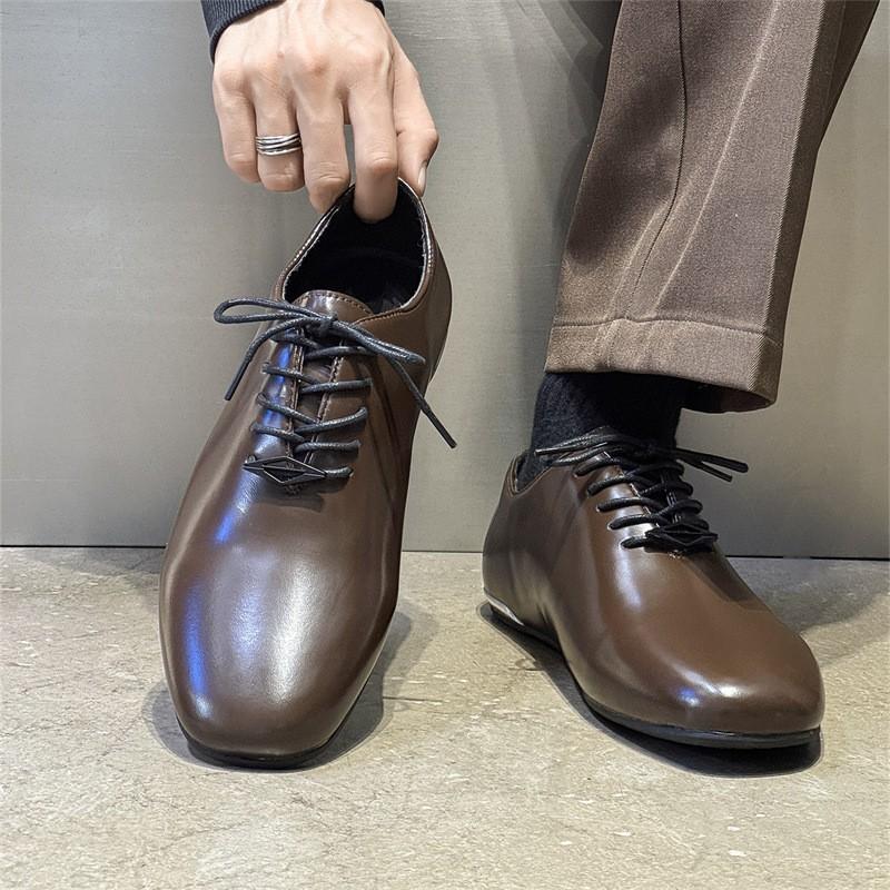 Mens Black Derby Loafers Clean Fit Casual Leather Style Business Shoes Round Toe Rubber Sole