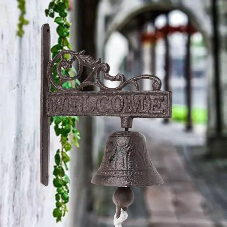 Rustic Cast Iron Doorbell Welcome Sign Wall Three-Dimensional Decoration Retro Iron Hanging Garden Terrace Decoration Doorbell