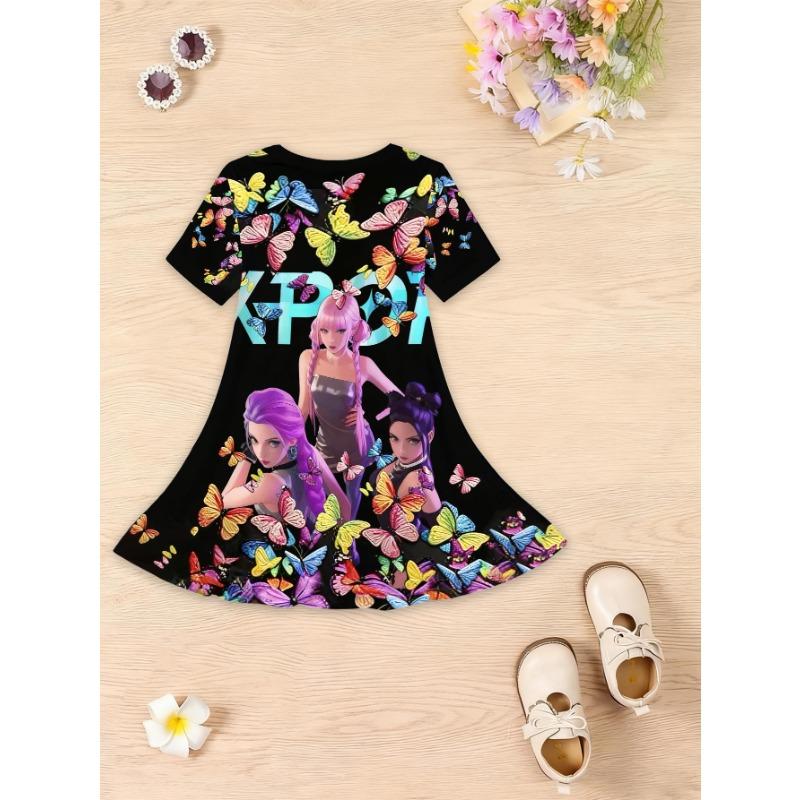 Girls' Summer Fashion Short Sleeve Cute Casual Dress, 3D Printed Casual Dress, a Gift for Children, Perfect Choice for Daily Wear Or Festive Occasions