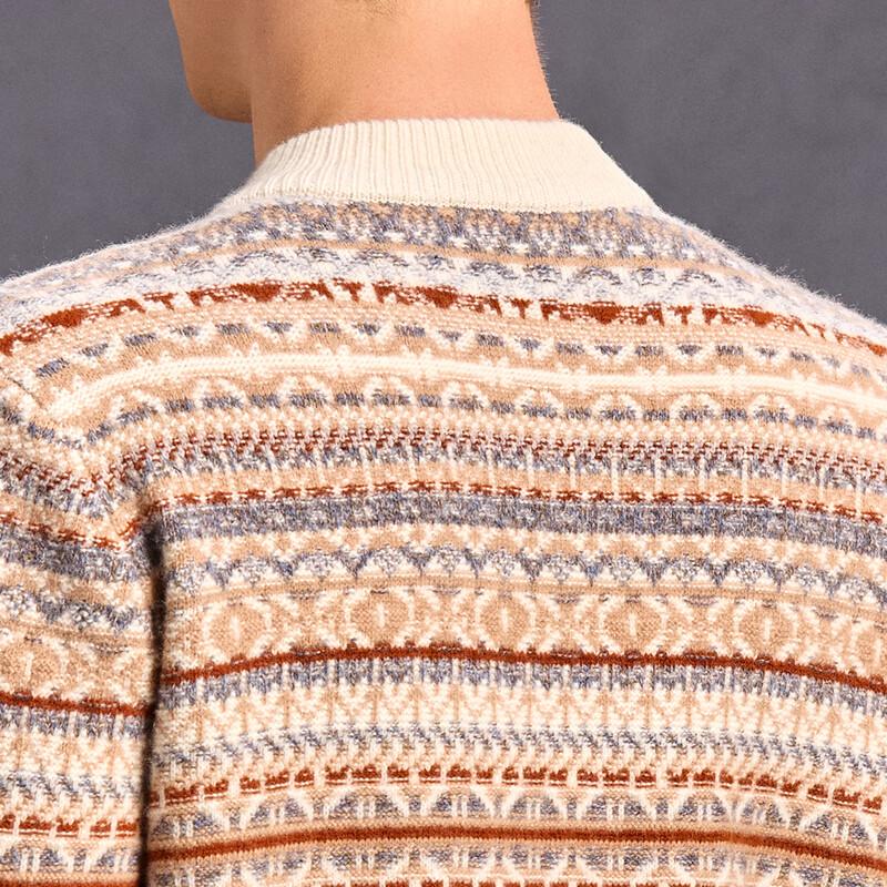 Men's 100% Pure Wool Fair Isle Contrast Pullover Sweater