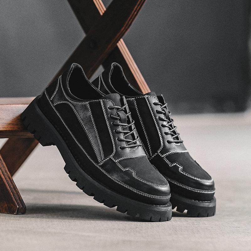 Nieuwe Leren Heren Koreaanse Versie Trendy Veelzijdig Knap Vetersluiting Casual Tiener Brits Zwart Kleine Leren Schoenen