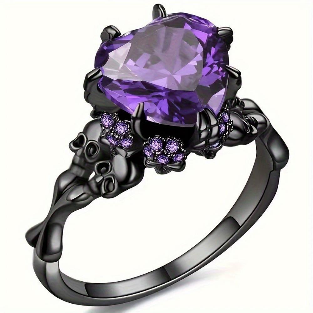 Hot Geometry Zircon Skull Head Heart Ring Unique Fashion Versatile Gothic Personality Dark Couple Jewelry Gift