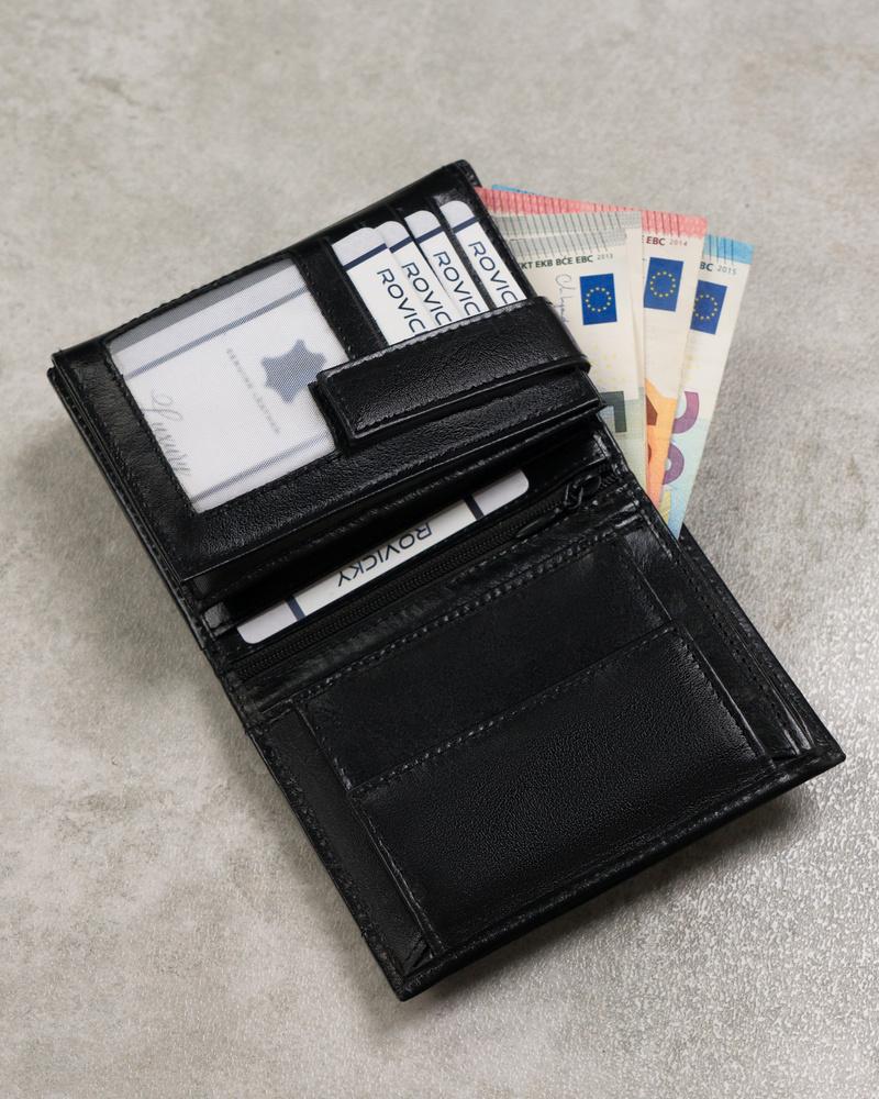 Black Leather Men's Wallet with RFID Protect - Cavaldi