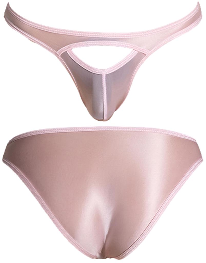 Perforated Play Underwear Front Open Cock Ring Panties Erotic Bikini Full Back Pants Strapon [Miracroute] Men's See-Through (XL, Pink)