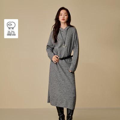 INMAN 2025 Winter Women's Hooded Knit Midi Dress