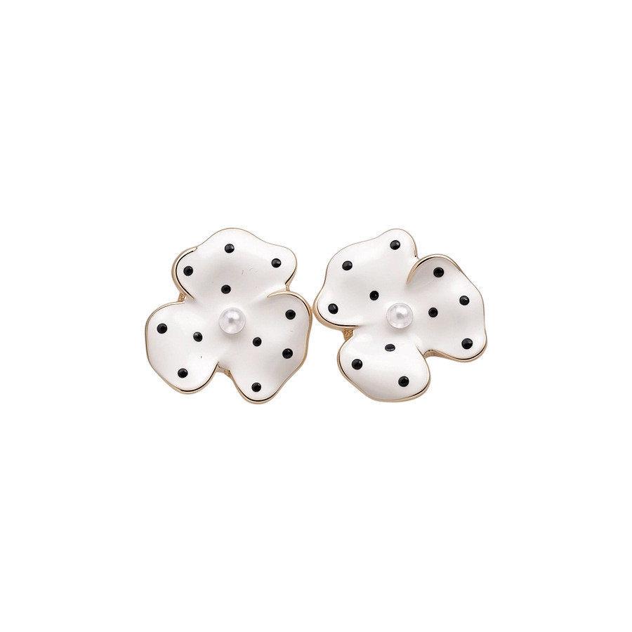 Pearl Flower Polka Dot Earrings 2026: Stylish Drip Oil Floral Clusters, Trendy Studs