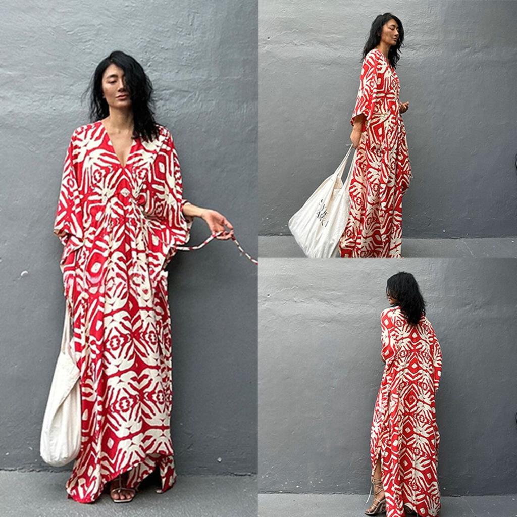 Cotton Drawstring Holiday Beach Dress Women's Sunscreen Loose Large Size Long Dress Bikini Overcoat