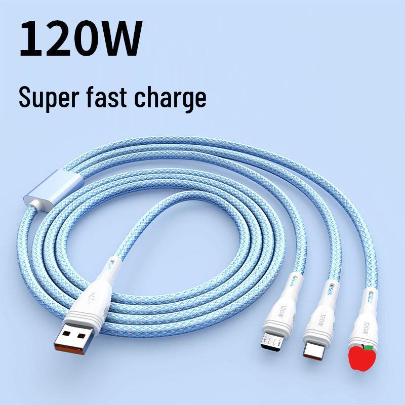 Macaron Braided 6A Multi-Head 120W Fast Charging Cable - Three-in-One Design
