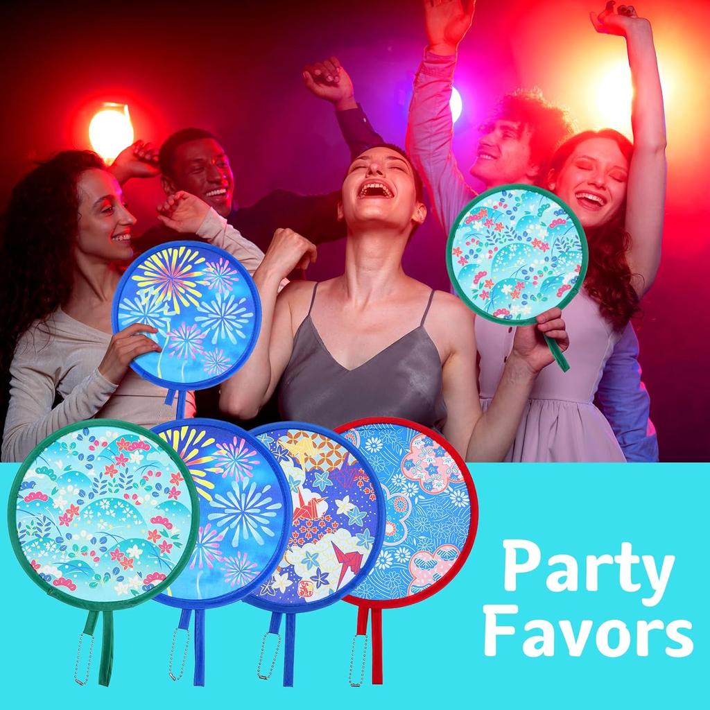 4 Pcs Round Foldable Fans, Handheld Fan Foldable Portable Fans Colorful Floral Cooling Fan Japanese Folding-Fan Handheld for Travel, Events,