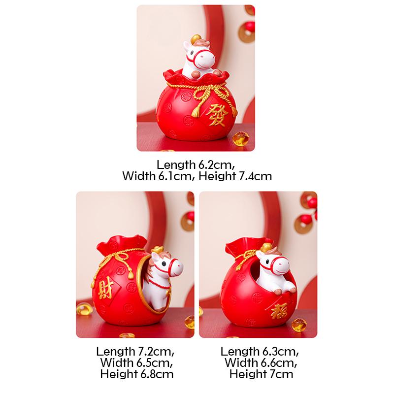 2026 Chinese Horse New Year Decor Red Envelope Resin Desktop Ornament Cute Lucky Horse Figurine Wealth Fortune Home Office Decor